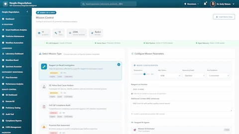 Mission Control Interface - Mission type selection and configuration for compliance analysis workflows