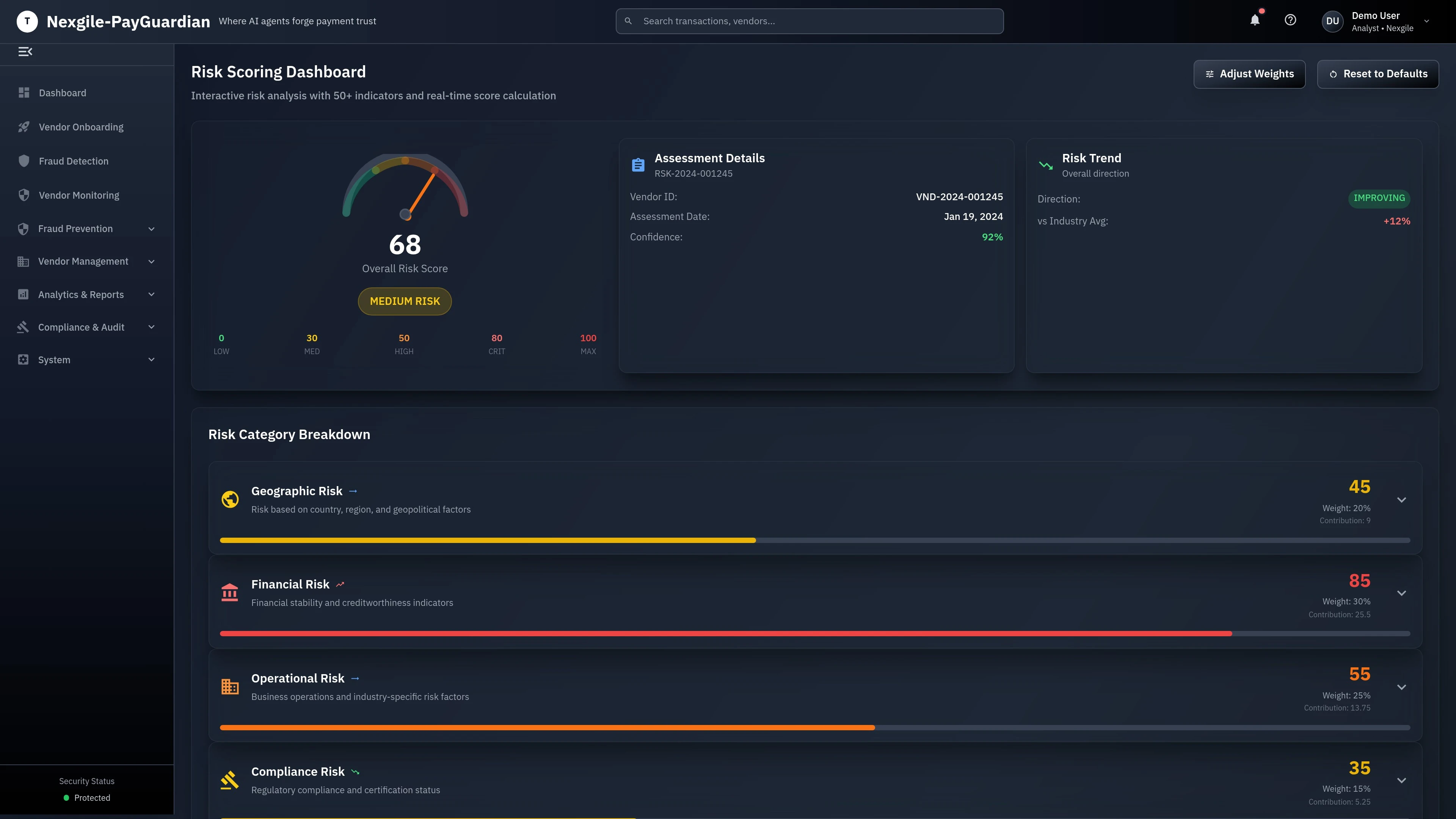 Risk Analytics & Scoring - Customizable risk scoring dashboard with weight adjusters