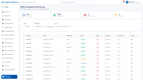 BYOD Compliance Dashboard - Device compliance tracking and policy enforcement