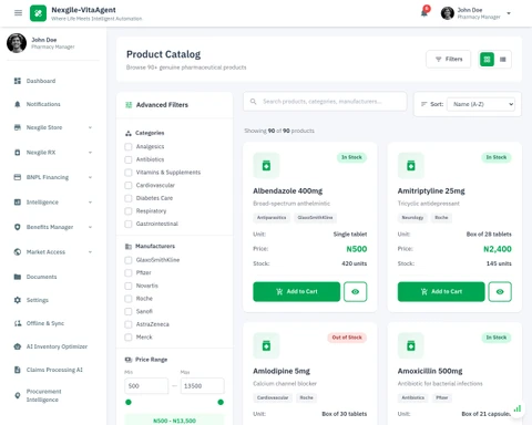 Product Catalog - Nexgile Store pharmaceutical marketplace interface